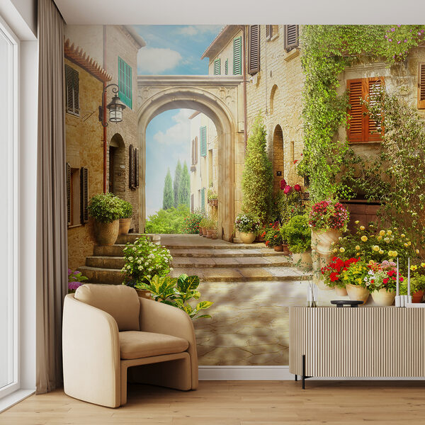 Papel de parede Rua encantadora com flores vibrantes (REF: u25419) Papel de parede Papel de parede Rua encantadora com flores vibrantes (REF: u25419)