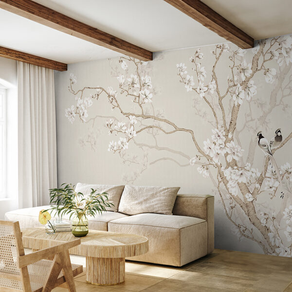 Pássaros pousados nos ramos floridos Papel de parede Pássaros pousados nos ramos floridos