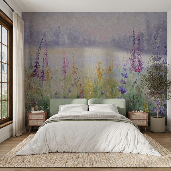 Papel de parede A lavanda floresce num campo colorido