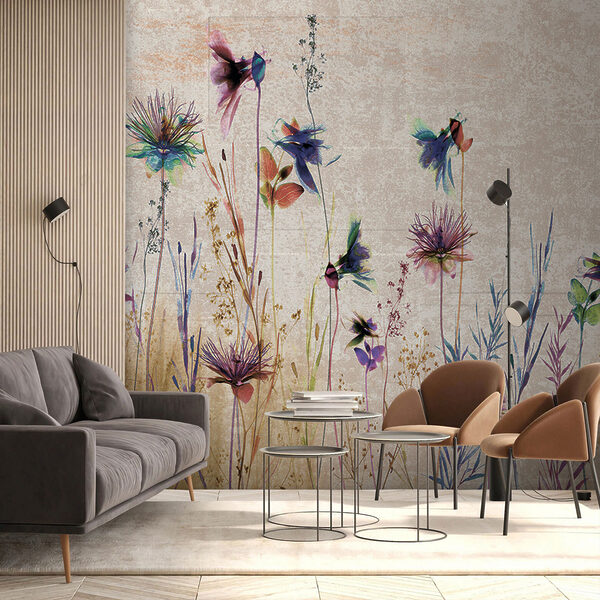 Papel de parede Flores silvestres delicadas em tons pastel