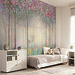 Papel de parede Pintura de pássaros numa árvore