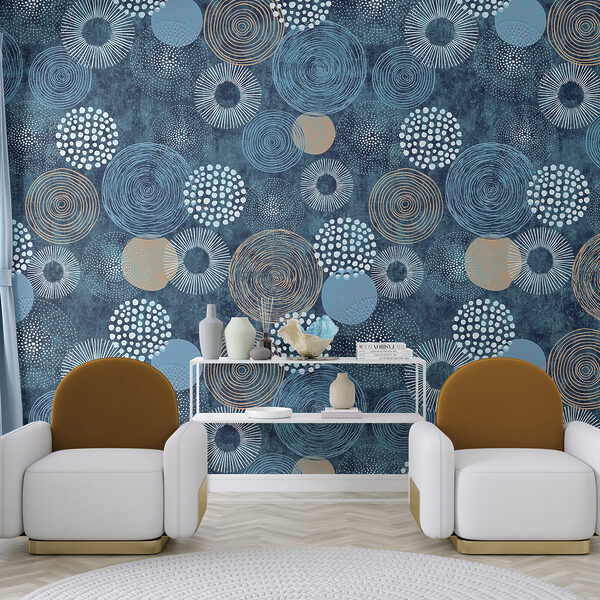 Papel de parede Desenho de círculo azul e branco