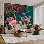 Papel de parede Flamingo cor-de-rosa com pernas compridas