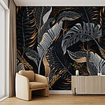 Papel de parede Elegantes folhas tropicais num fundo escuro