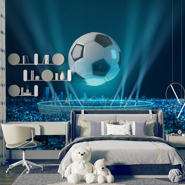 Papel de parede Papel de parede Bola de futebol flutuante sobre uma cidade iluminada (REF: u72793)