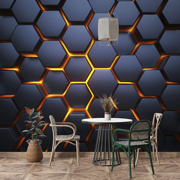 Papel de parede Hexágono com luzes cor de laranja