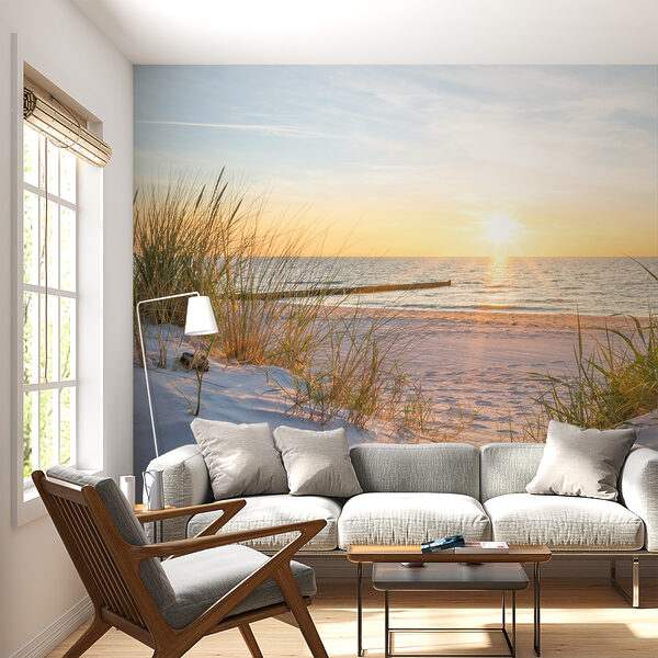 Papel de parede Papel de parede Relva numa praia com água ao fundo (REF: u93577)