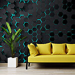 Papel de parede Hexágonos pretos e azuis