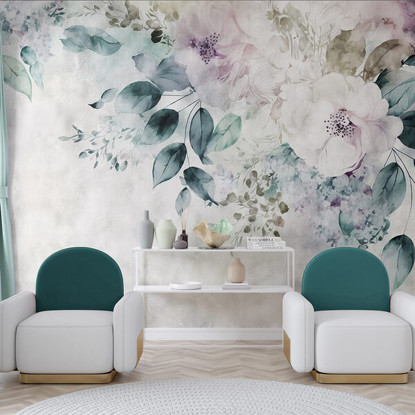 Papel de parede Elegância floral em tons de aguarela