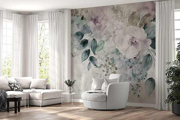 Papel de parede Elegância floral em tons de aguarela