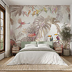 Papel de parede Aves tropicais entre folhagem luxuriante