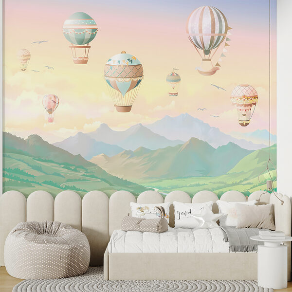 Papel de parede Balão de ar quente com bandeiras