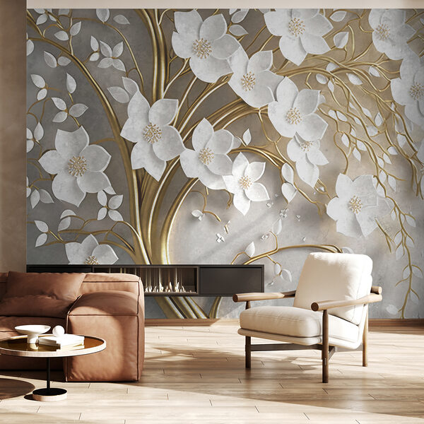 Ramos elegantes com flores brancas Papel de parede Ramos elegantes com flores brancas