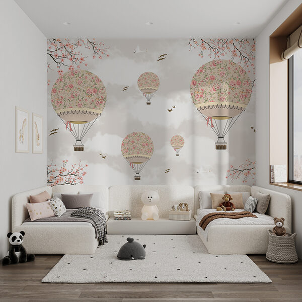 Papel de parede Balão de ar quente com flores