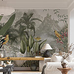 Papel de parede Paraíso tropical com aves vibrantes