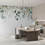 Papel de parede Flores delicadas com folhas verdes suaves