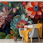 Papel de parede Flores vibrantes em exposição artística.
