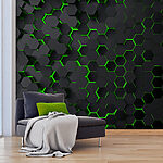 Papel de parede Hexágonos pretos com luz verde