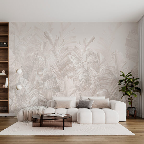Papel de parede Padrão de folhas em tons suaves de sépia