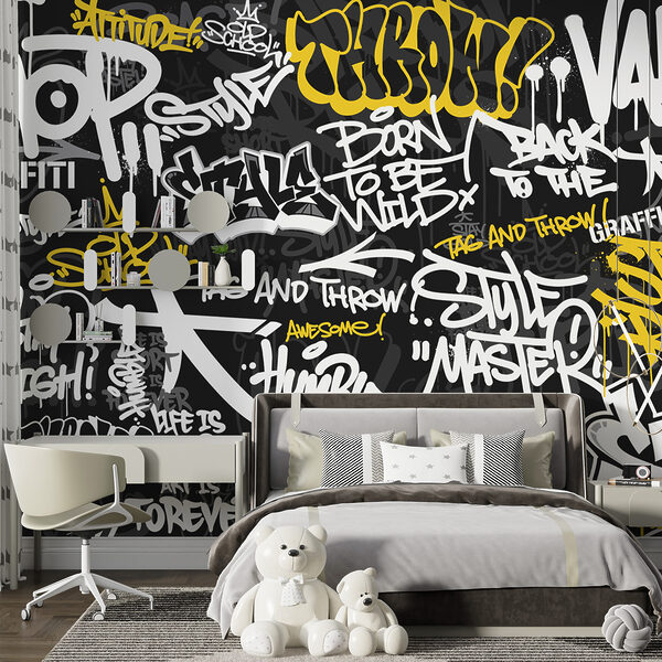 Papel de parede Graffiti amarelo sobre um fundo preto