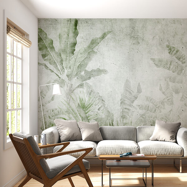 Papel de parede Folhas tropicais texturadas sobre fundo de betão (REF: u73886v3) Papel de parede Papel de parede Folhas tropicais texturadas sobre fundo de betão (REF: u73886v3)