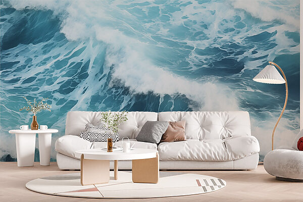 Ondas a bater ondas com espuma branca e espumosa Papel de parede Ondas a bater ondas com espuma branca e espumosa