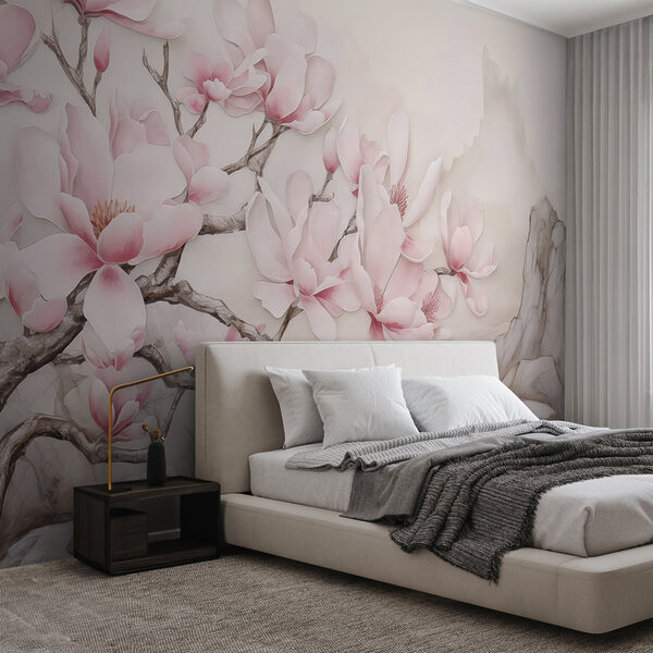 Pintura de uma árvore com flores cor-de-rosa Papel de parede Pintura de uma árvore com flores cor-de-rosa