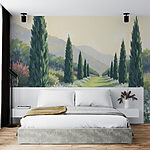 Papel de parede Pintura de uma paisagem com árvores e flores