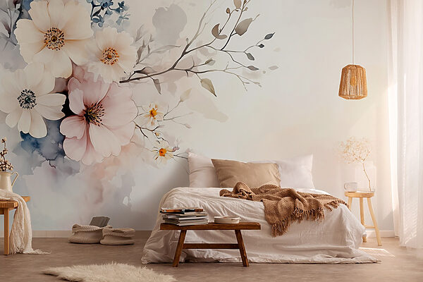 Pintura de flores sobre um fundo branco Papel de parede Pintura de flores sobre um fundo branco