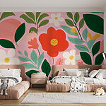Papel de parede Padrão de flores e folhas