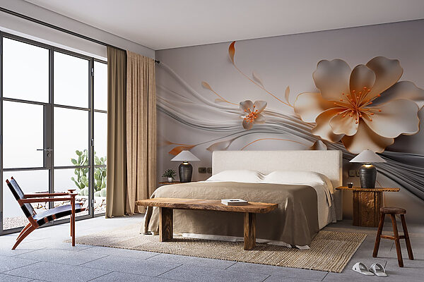 Design floral elegante com linhas fluidas Papel de parede Design floral elegante com linhas fluidas