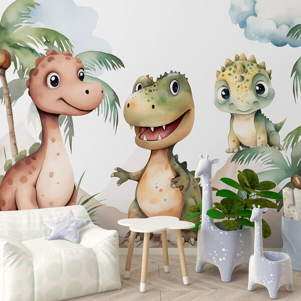 Papel de parede Papel de parede Grupo de dinossauros de pé sobre rochas (REF: w03675)
