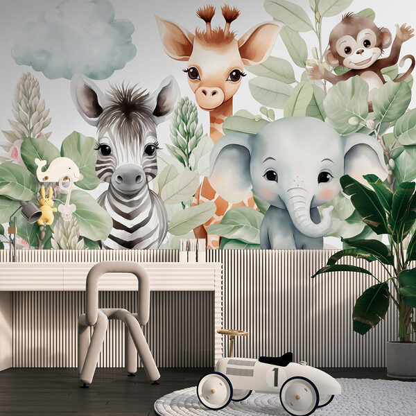 Grupo de animais com folhas Papel de parede Grupo de animais com folhas