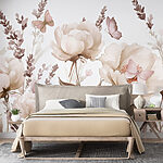 Papel de parede Pintura de flores e borboletas
