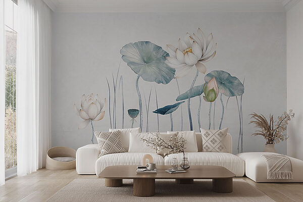 Pintura de flores e folhas na água Papel de parede Pintura de flores e folhas na água