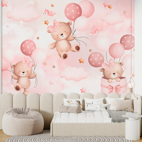 Grupo de ursos de peluche a segurar balões Papel de parede Grupo de ursos de peluche a segurar balões
