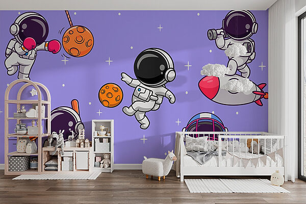 Desenho animado de astronautas no espaço Papel de parede Desenho animado de astronautas no espaço