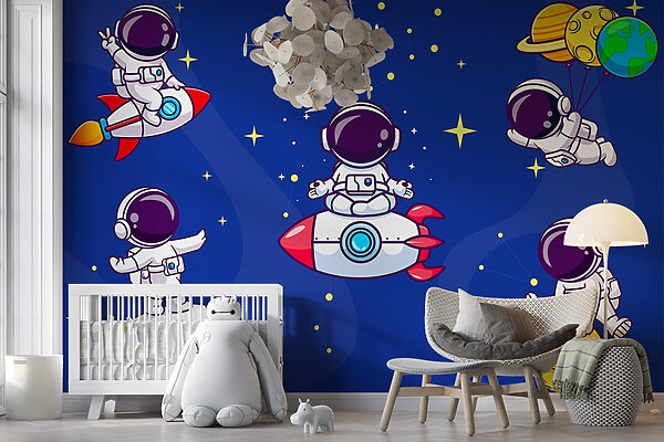 Astronauta em desenho animado no espaço Papel de parede Astronauta em desenho animado no espaço