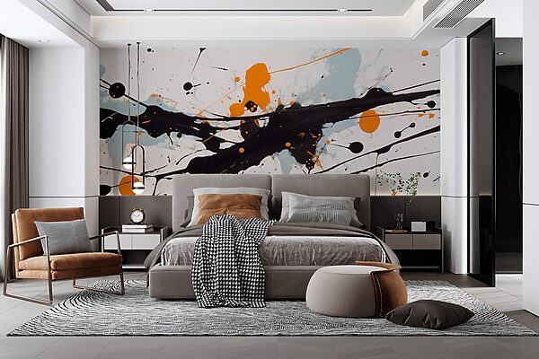 Salpicos de tinta preta e laranja Papel de parede Salpicos de tinta preta e laranja
