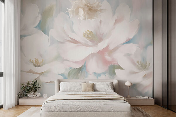 Pintura de flores brancas Papel de parede Pintura de flores brancas