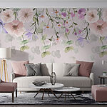 Papel de parede Grupo de flores e folhas