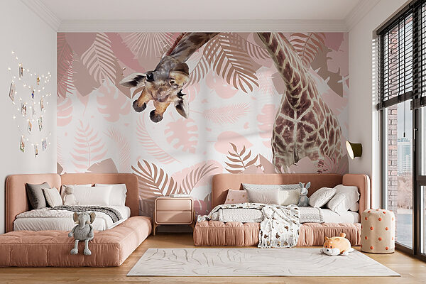 Girafa com um padrão de folhas Papel de parede Girafa com um padrão de folhas
