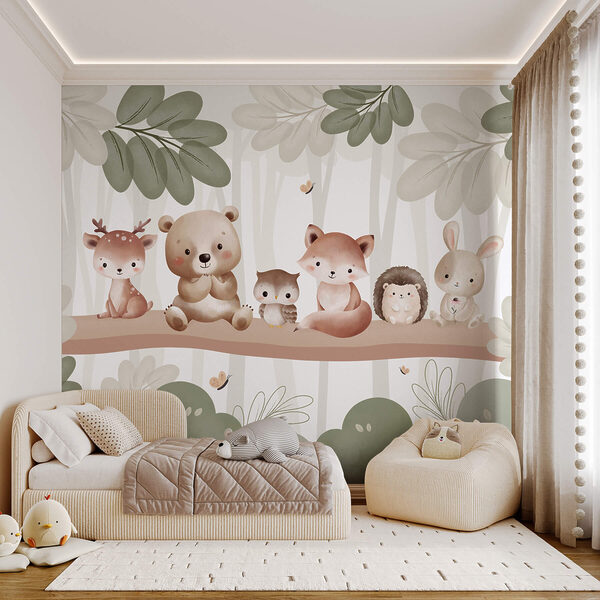 Papel de parede Papel de parede Grupo de animais num ramo de árvore (REF: w03411)