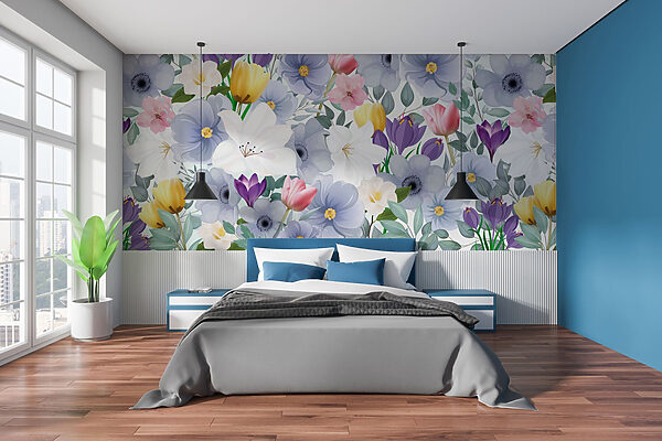 Grupo de flores com folhas Papel de parede Grupo de flores com folhas