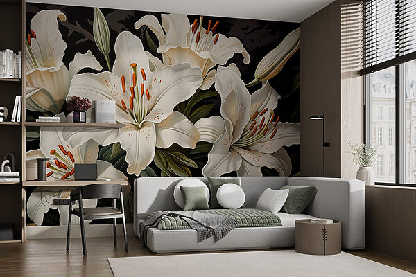 Lindos lírios brancos em plena floração Papel de parede Lindos lírios brancos em plena floração