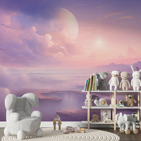 Papel de parede Paisagem com nuvens e uma lua (REF: w08986) Papel de parede Papel de parede Paisagem com nuvens e uma lua (REF: w08986)