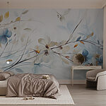 Papel de parede Pintura de flores e folhas