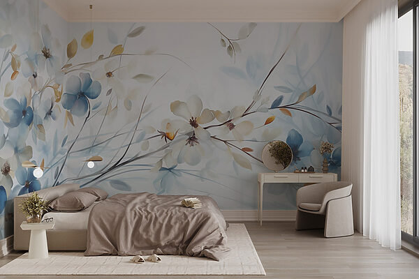 Pintura de flores e folhas Papel de parede Pintura de flores e folhas