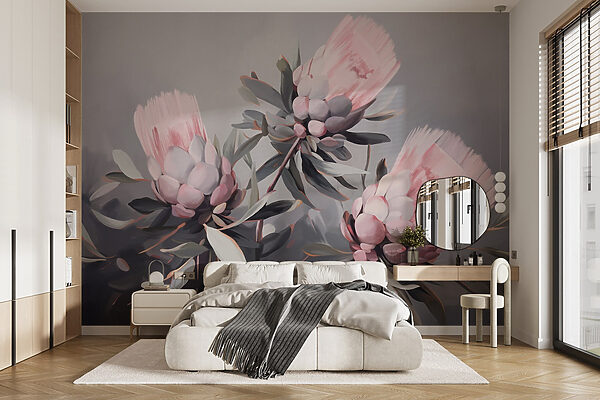 Pintura de flores cor-de-rosa Papel de parede Pintura de flores cor-de-rosa