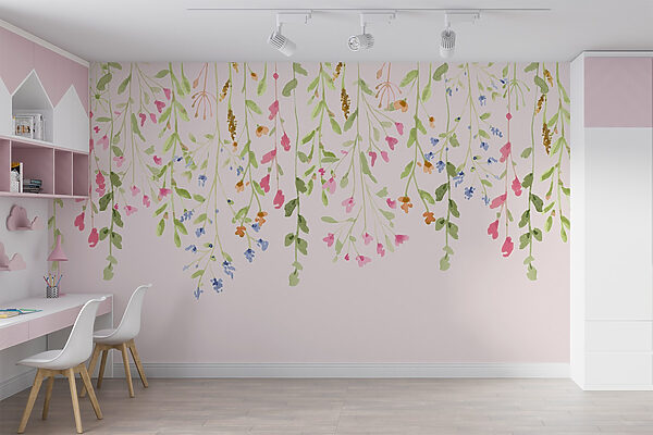 Pintura de flores e folhas Papel de parede Pintura de flores e folhas